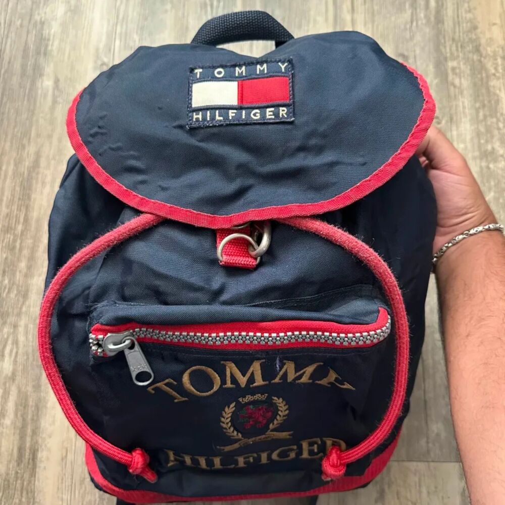 Vintage 90s Tommy Hilfiger Lion Crest Flag Backpack Sack - Picture 3 of 15